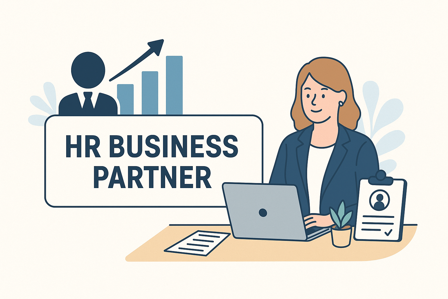 Ilustracja przedstawiająca HR Business Partnera analizującego dane i wspierającego zespół