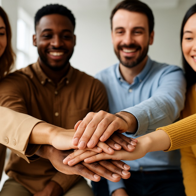 trzy osoby różnych narodowości i płci pracujących wspólnie w biurze, symbol różnorodności i inkluzywności w miejscu pracy