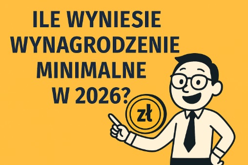 Ilustracja przedstawiająca osobę analizującą dane finansowe na tle symboli wynagrodzeń i wzrostu płacy minimalnej w 2026 roku