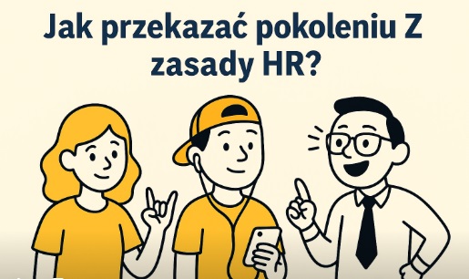 Ilustracja w stylu flat design przedstawiająca trzy osoby w biurze analizujące dane na tle symboli cyfryzacji i przyszłości pracy.