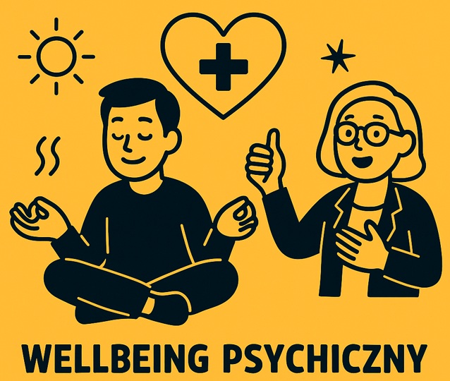 Ilustracja przedstawiająca relaksującego się pracownika w stylu flat design, symbolizująca dbałość o wellbeing psychiczny w pracy.