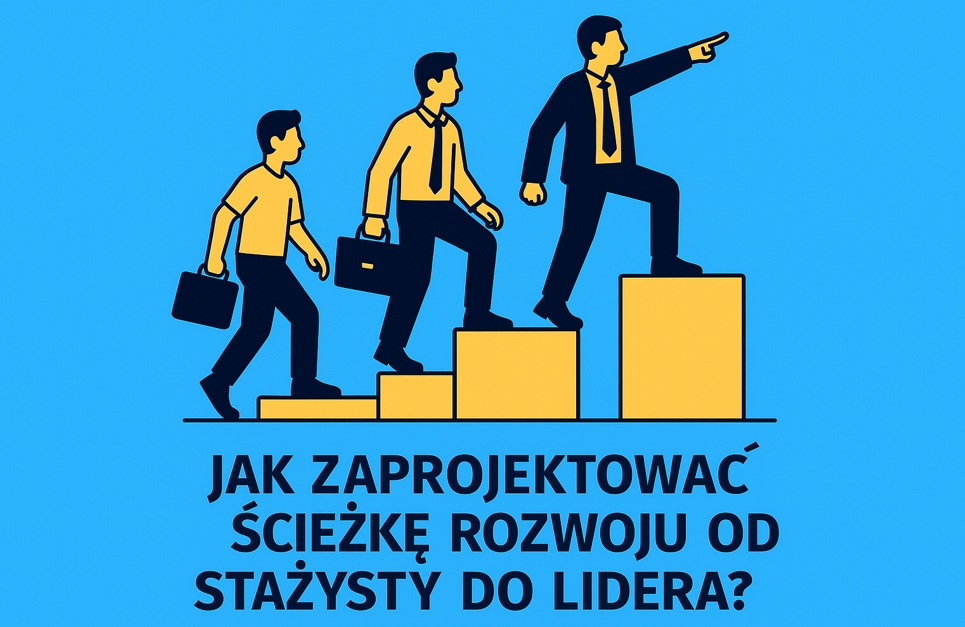 Ścieżka rozwoju zawodowego – od stażysty do lidera, ilustracja w stylu flat