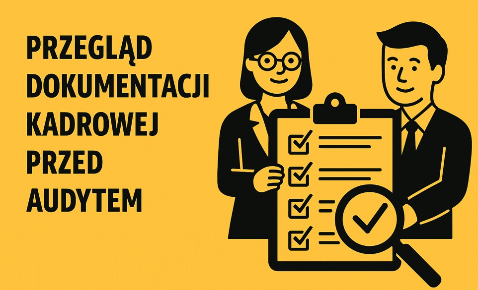 Ilustracja HR-owca analizującego dokumenty kadrowe przed audytem