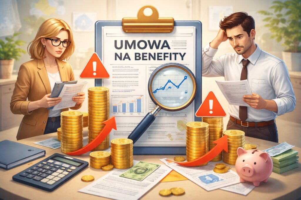 Analiza umowy z dostawcą benefitów i rosnących kosztów – ilustracja 3D