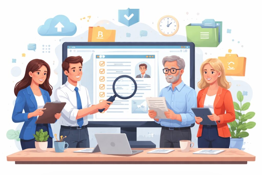 Audyt akt osobowych po digitalizacji – zespół HR analizujący dokumentację pracowniczą